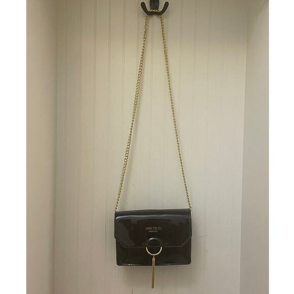 Jimmy Choo Parfums Black Crossbody Clutch | Patent, Chain Gold Tassel Limited - Picture 5 of 8